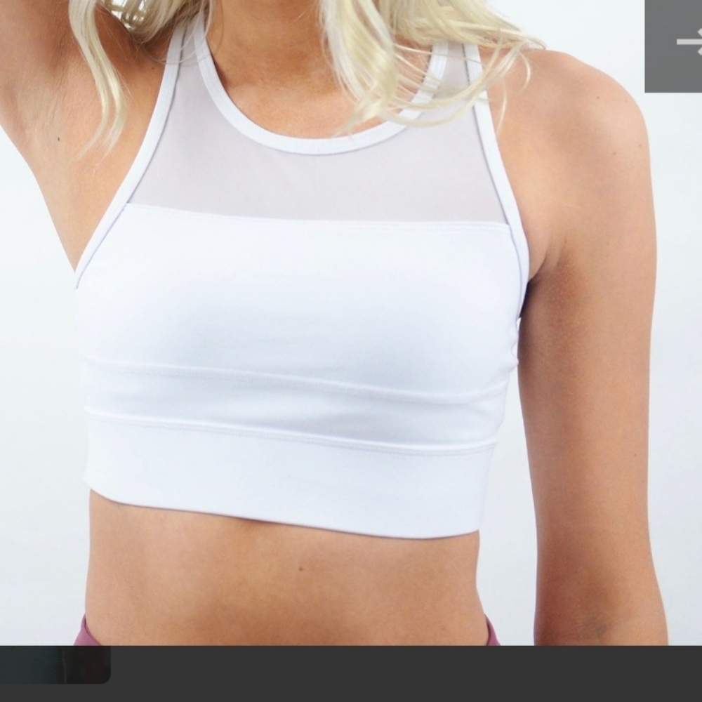 White Mesh Panel Sports Bra